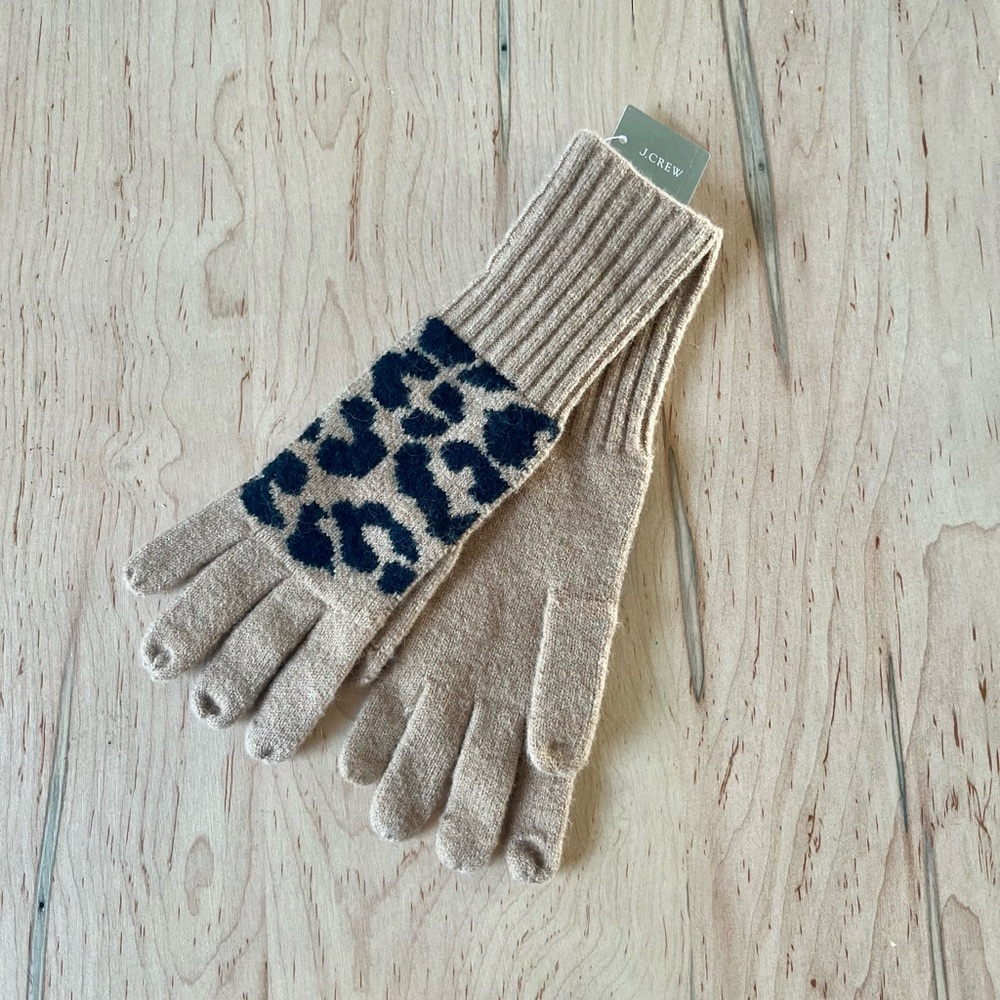 J.Crew Beige and Leopard Print Gloves